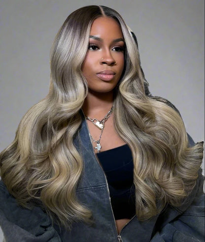 BRYELLE  Ash Blonde Highlight Colored Transparent Lace Front Wigs Human Hair Body Wave Lace Frontal Wigs Pre Plucked