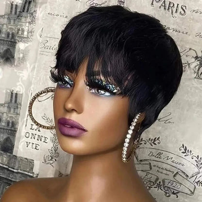 Short Pixie Cut Wig Human HairWigs With Bangs Glueless