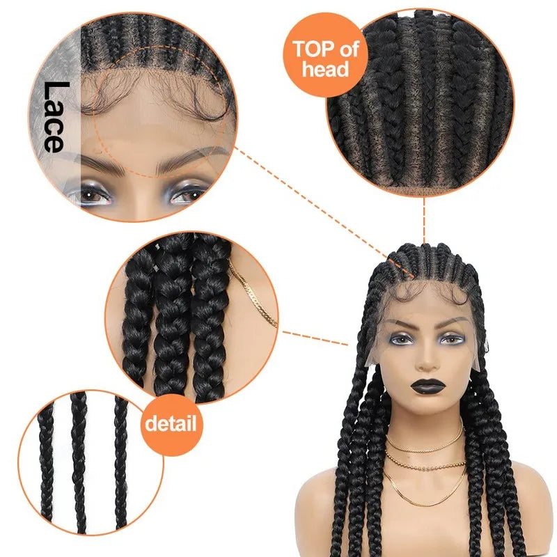 Incoo 36" Full Lace Braided Wigs For Black Women Jumbo Knotless Box Braid Lace Wigs Cornrow Synthetic Wig Braide African Hair