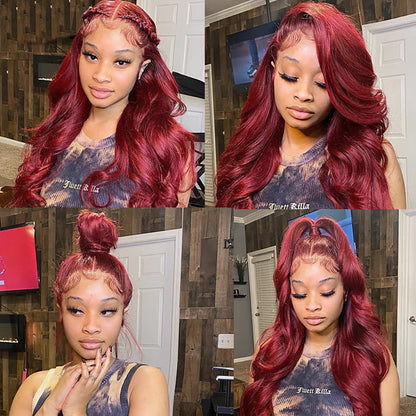 Body Wave Wig Burgundy Lace Front Wig 13x4 13x6 Hd Lace Frontal Wig 360 Full Lace Wig Human Hair Pre Plucked