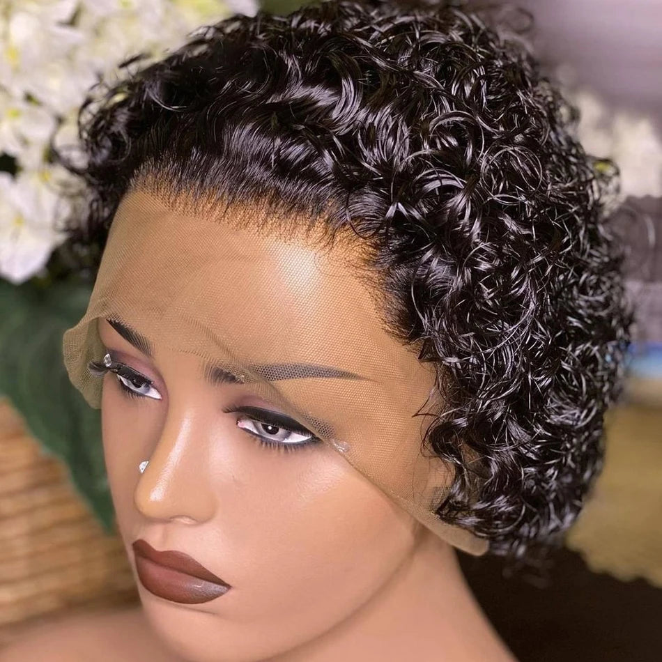 Short Pixie Cut Wig Peruvian Water Wave Human Hair Wigs