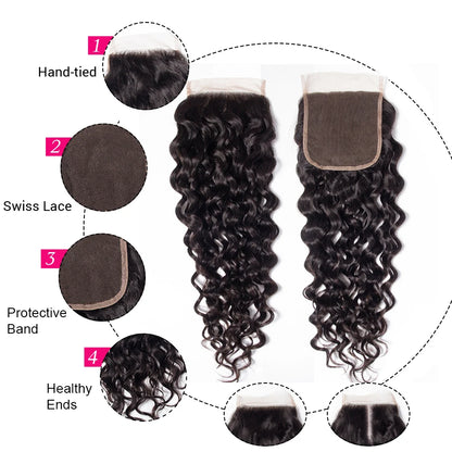 Peruvian Water Wave Bundles With Closure Curly 3 Curly Bundles With Closure Long Wet And Wavy Human Hair Bundles With Closure