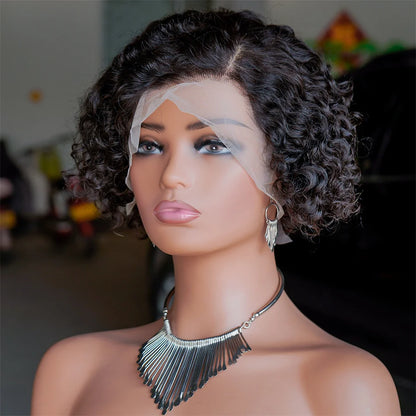 Short Kinky Curly Human Hair Lace Frontal Wig Pixie Cut