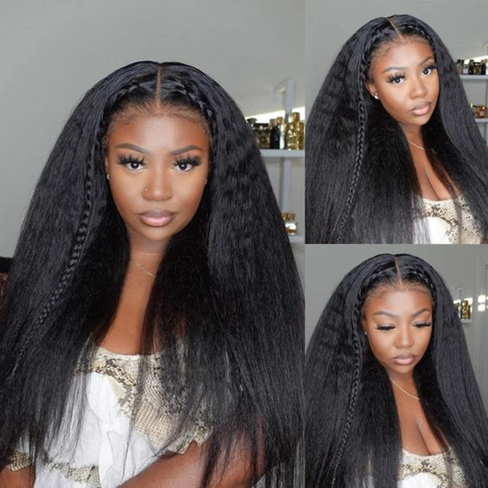 360 Full Lace Frontal Human Hair Wigs Kinky Straight Hair Natural Color Pre Plucked Lace Front Wigs With Baby Hair For Woman