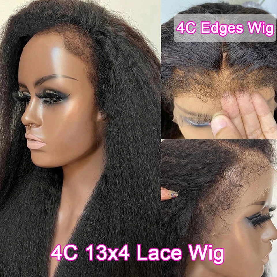 13x4 Kinky Straight Lace Front Human Hair Wigs For Women Glueless 4C Baby Hair Lace Front Wigs