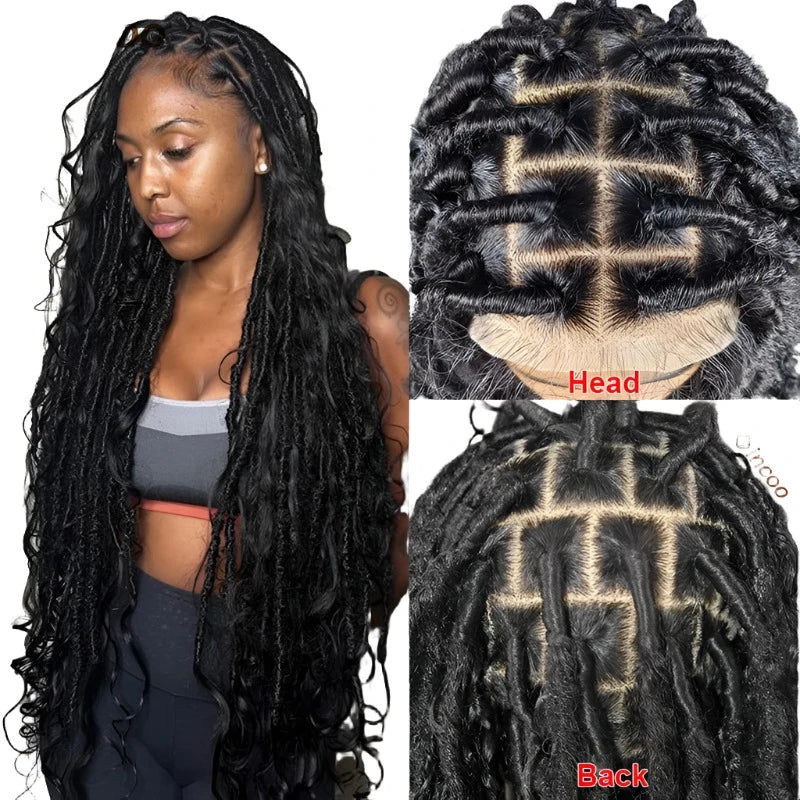 Butterfly Goddess Locs Braided Wigs Boho Box Braid Full Lace Front Wigs Pre Pluck Baby Hair Synthetic Blonde Twisted Braids Wig