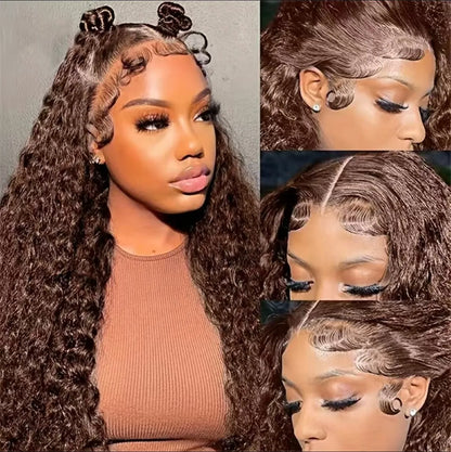 HD Chocolate Brown Deep Wave HD Lace Front Wigs Brazilian Brown Transparent Lace Frontal