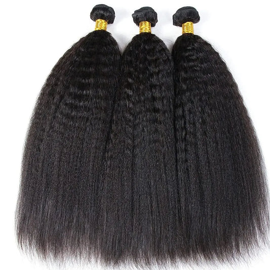 Kinky Straight Hair Weaves Bundles 1/3/4 Raw Indian Human Hair Weft 26 28 30 Inch Long Peruvian Yaki Hair Extensions For Women