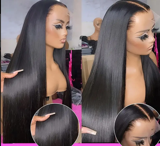 BRYELLLE Lace Front raw Human Hair  Black Straight Wig