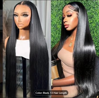 BRYELLLE Lace Front raw Human Hair  Black Straight Wig