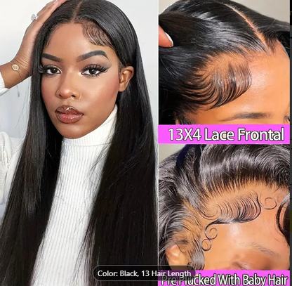 BRYELLLE Lace Front raw Human Hair  Black Straight Wig