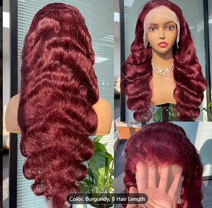 BRYELLE Burgundy HD Lace Closure Glueless Wigs Human Hair Pre Plucked Brazilian Virgin Body Wave Lace Front Wigs Human Hair 200% Density Closure Wig