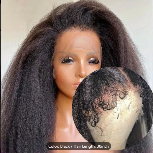 BRYELLE Kinky Straight 4C Edges Wig Human Hair 13x4 Lace Front Human Hair Wigs Yaki Straight Lace Front Wig Brazilian Remy Human Hair Wig With Curly Baby Hair 18-30 Inch Natural Color