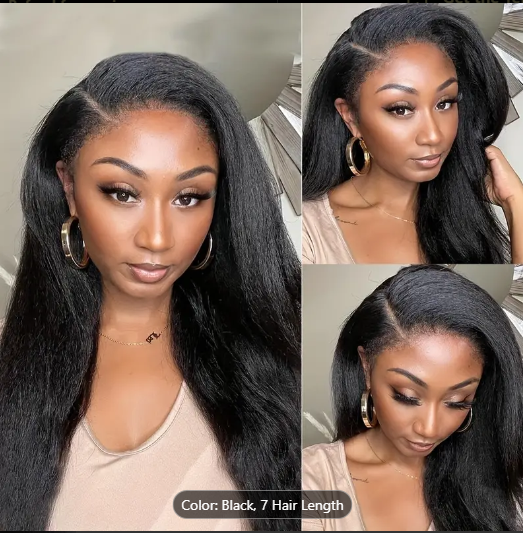 BRYELLE Kinky Straight 4C Edges Wig Human Hair 13x4 Lace Front Human Hair Wigs Yaki Straight Lace Front Wig Brazilian Remy Human Hair Wig With Curly Baby Hair 18-30 Inch Natural Color