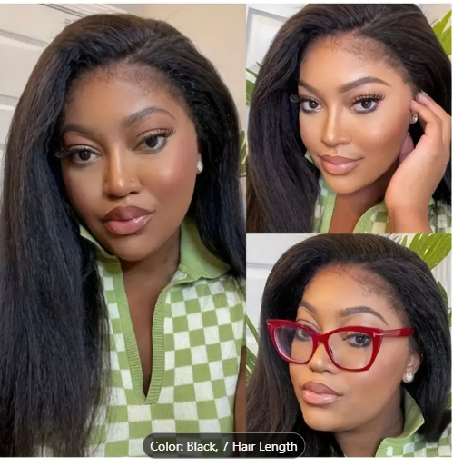 BRYELLE Kinky Straight 4C Edges Wig Human Hair 13x4 Lace Front Human Hair Wigs Yaki Straight Lace Front Wig Brazilian Remy Human Hair Wig With Curly Baby Hair 18-30 Inch Natural Color