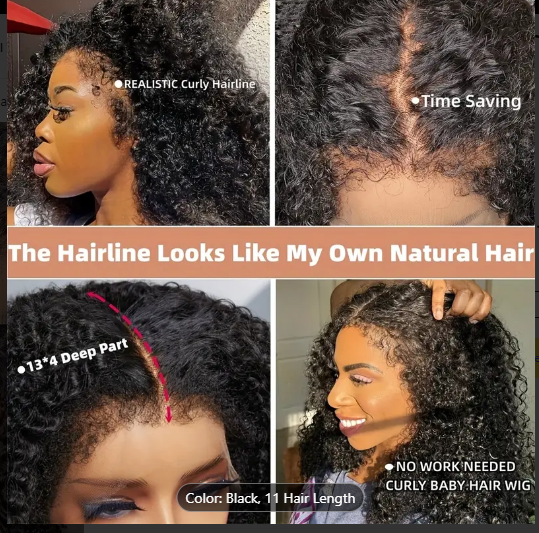 BRYELLE 180% 13x4 Human Hair Wig 4C Curly Edges Hairline 13X4 Lace Front Curly Wigs D Transparent Lace Frontal Wigs Glueless Frontal Wig 4C Natural Hairline With Curly Baby Hair Pre Plucked