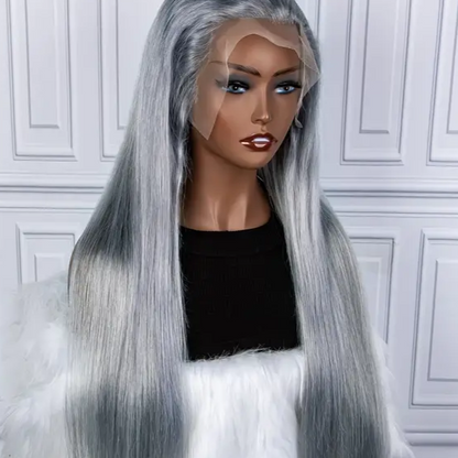 BRYELLE Silver Grey Straight Lace Front Wig 13x4 13x6 Lace Frontal Human Hair