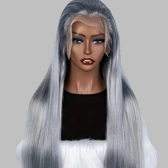 BRYELLE Silver Grey Straight Lace Front Wig 13x4 13x6 Lace Frontal Human Hair