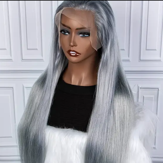 BRYELLE Silver Grey Straight Lace Front Wig 13x4 13x6 Lace Frontal Human Hair