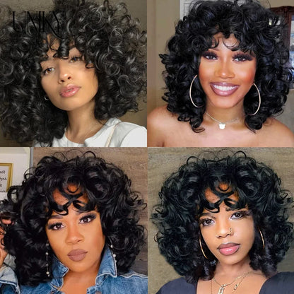 Peruvian Bouncy Curly Hair Bundles 3/6/9pcs 6inch Short Length Remy Human Hair Bundles 6PCS Can Make a Wig Double Drown Natural