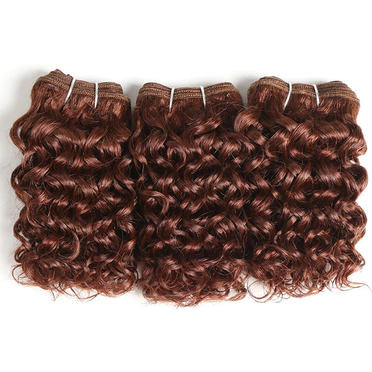 Reddish Brown 3Pieces /Lot Sassy Curly Wavy Human Hair Bundles Brazilian Human Hair Weave Bundles Curly Hair Extensions