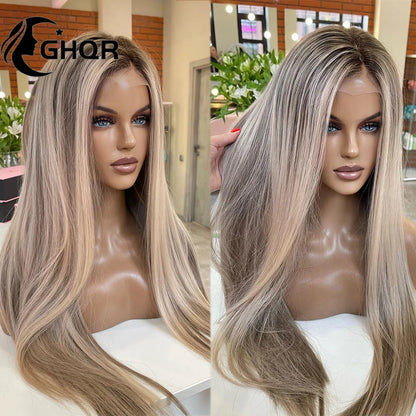 Highlight Wigs Human Hair Full Lace Ash Grey Blonde Straight Wigs with HD Transparent Lace Frontal Wigs for Women Free Shipping