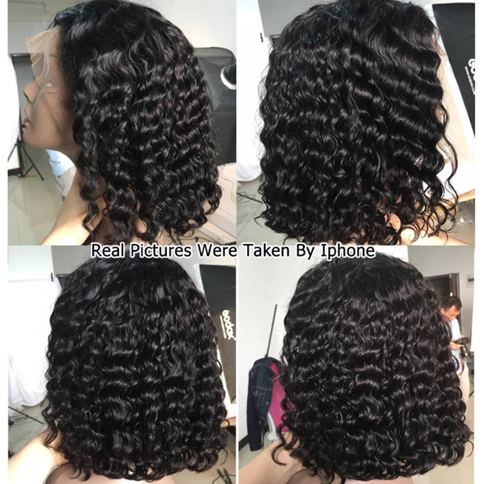 Glueless Deep Curly Frontal Wig For Women Water Wave Brazilian Short Bob Lace Closure Human Hair Wigs Pre Pluck With Baby Hair