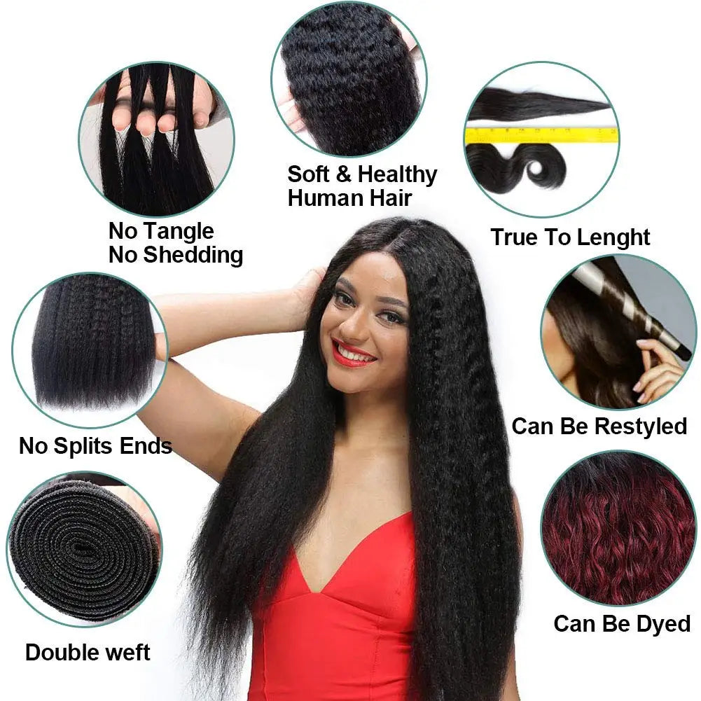 Kinky Straight Hair Weaves Bundles 1/3/4 Raw Indian Human Hair Weft 26 28 30 Inch Long Peruvian Yaki Hair Extensions For Women