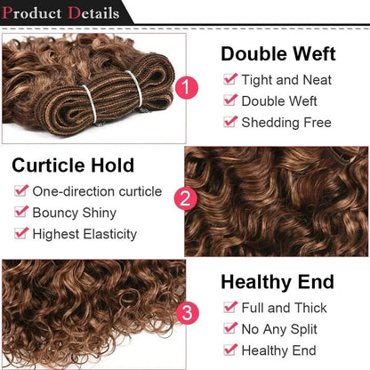 Reddish Brown 3Pieces /Lot Sassy Curly Wavy Human Hair Bundles Brazilian Human Hair Weave Bundles Curly Hair Extensions