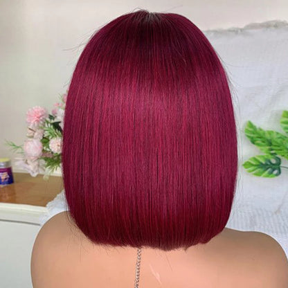 99J Burgundy Red Short Bob Human Hair Wig With Fringe For Women Straight Remy Hair Bob Wigs With Bangs Ginger Orange Color