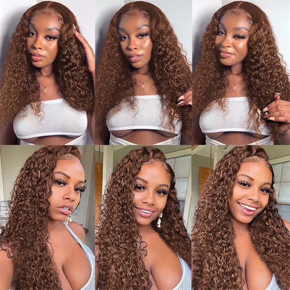 HD Chocolate Brown Deep Wave HD Lace Front Wigs Brazilian Brown Transparent Lace Frontal