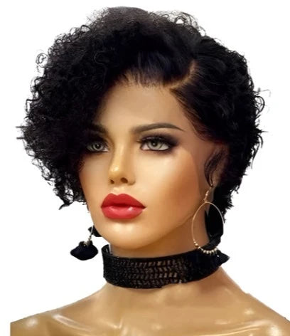 Short Bob Wig Pixie Cut Wig Curly Human Hair 13x1 Lace Front Transparent Deep Wave