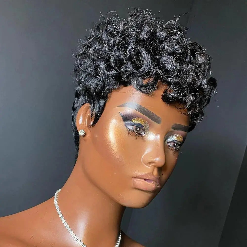 Curly Pixie Cut  Glueless None Lace Front