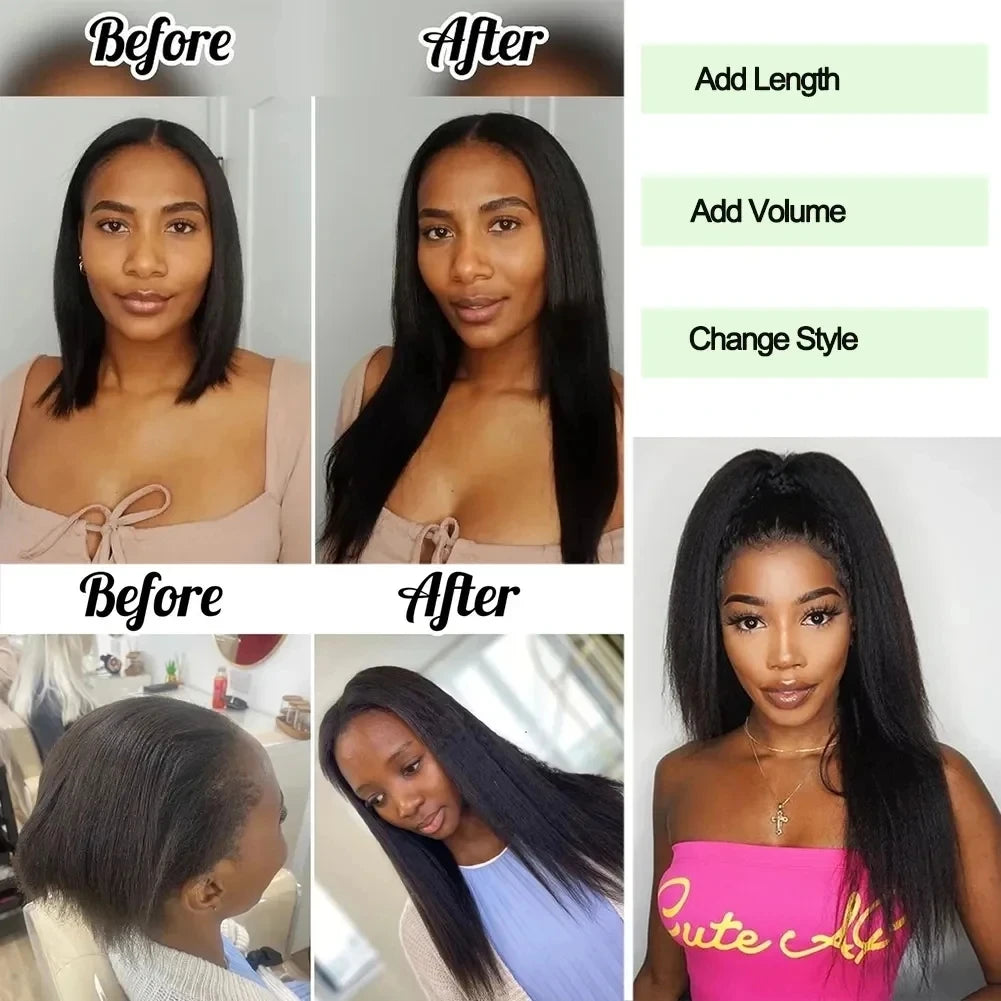 Seamless Pu Clip In Human Hair Extensions Kinky Straight Brazilian Remy Clip Ins Human Hair Bundles For Black Women Luffywig