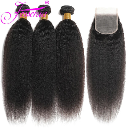 Kinky Straight Bundles With Closure 12A Raw Indian Yaki Straight Human Hair Bundles With HD Lace Unice Hair Bundles With Frontal