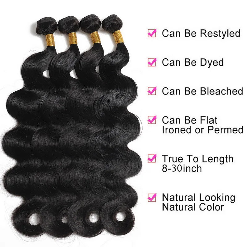 16-24 Inch Body Wave Bundles Raw Hair Extensions Tissage Weave Natural Black 1 Bundles Deal Hair Bundles Curly Wigs For Women