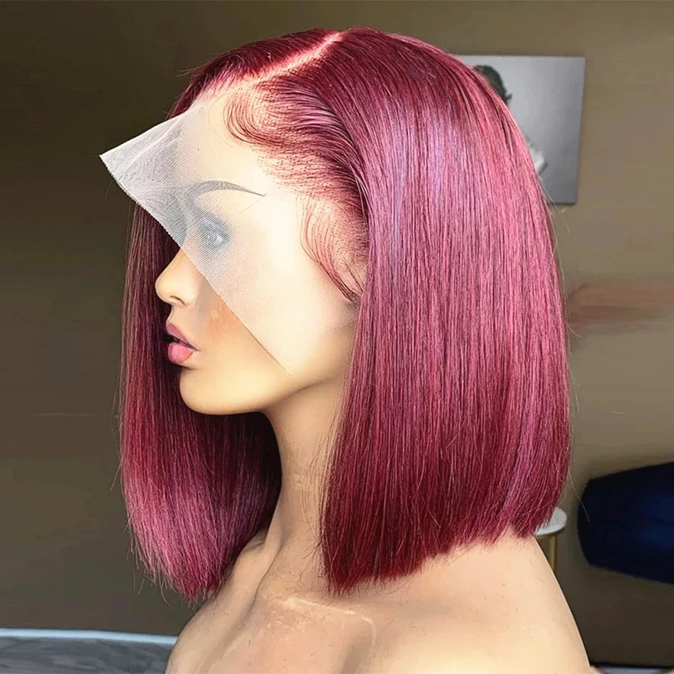 99j Burgundy Bob Lace Front Wig Human Hair Dark Wine Red Lace Front Human Hair Wigs for Women 180% 13x4 Full Lace Frontal Wigs