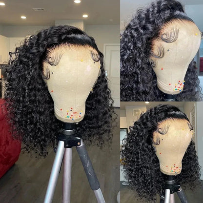 Brazilian Short Bob Deep Wave Curly Human Lace Frontal Wig HD Transparent Glueless