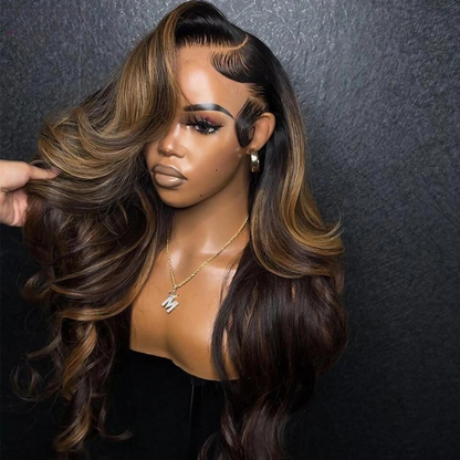 BRYELLE Highlights Brown Colored HD Transparent Lace Front Wig Wave Pre-Plucked