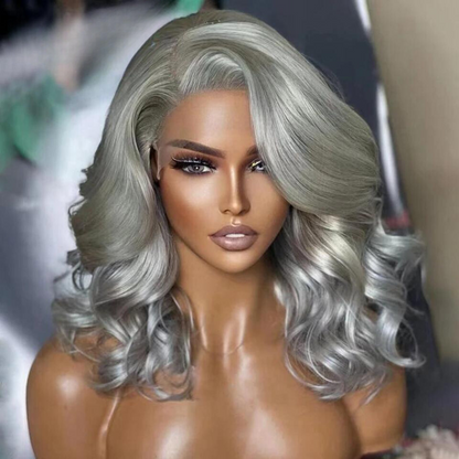 Side Part Grey Body Wave Lace Front Wig 360 Colored Human Hair Lace Frontal Wig