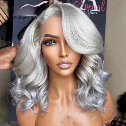 Side Part Grey Body Wave Lace Front Wig 360 Colored Human Hair Lace Frontal Wig