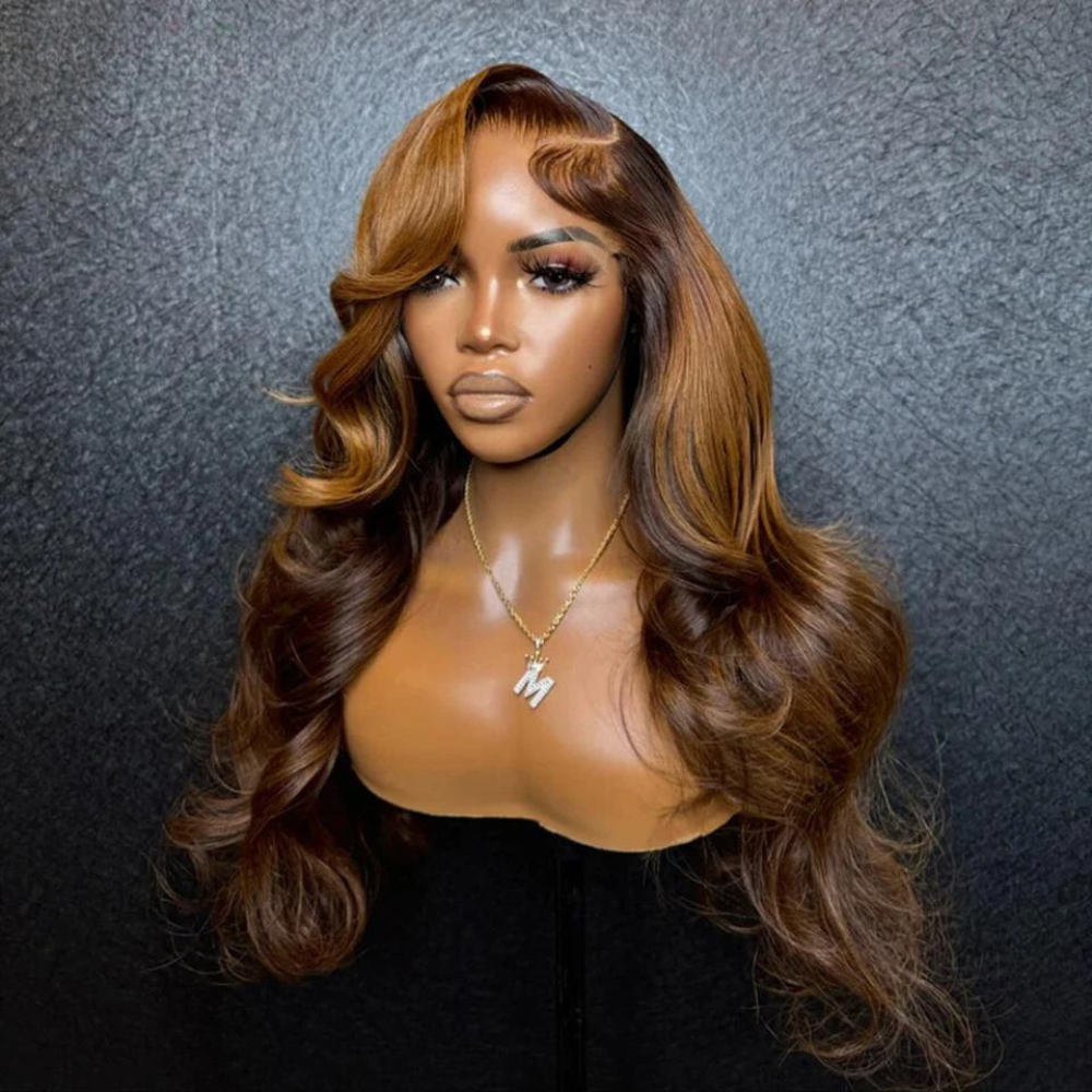 BRYELLE Highlights Brown Colored HD Transparent Lace Front Wig Wave Pre-Plucked