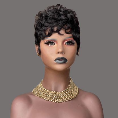 Curly Short Pixie Cut Remy Human Hair Glueless Wig