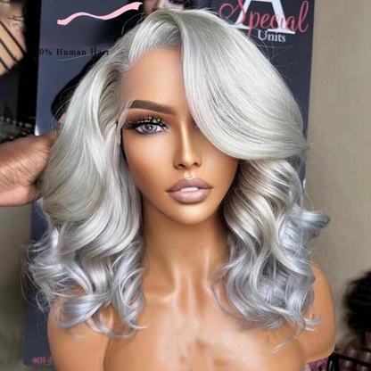 Side Part Grey Body Wave Lace Front Wig 360 Colored Human Hair Lace Frontal Wig