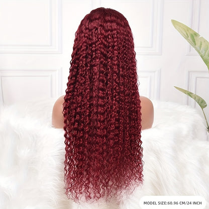 Glamorous BRYELLE 30" Deep Curly Burgundy Lace Front Wig - 200% Density, 13x4 HD Lace, Real Human Hair, Versatile & Natural Look for All Women