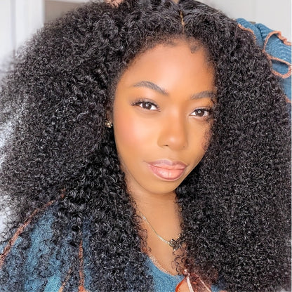 Klaiyi 4c Coily Edge Kinky Curly Skin Melt 7X5 Lace Bye Bye Knots Lace Closure Wig Virgin Human Hair Natural Hairline