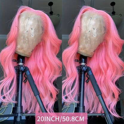 Hot Pink 13x4 HD Transparent Lace Front Human Hair Wigs Candy Pink Color Body Wave Wig Human Hair Pre Plucked With Baby Hair Brazilian Virgin Human Hair Wigs For Women Christmas Party Use