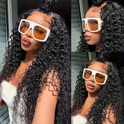 250% 13x4 Water Wave Lace Front Wigs Curly Wave Human Hair Wig Curly Lace Frontal Wig Wet And Wavy Lace Wig Natural Black Long Water Wave Lace Front Human Hair Wigs Plucked With Transparent HD Lace Front Wig #1B Natural Color