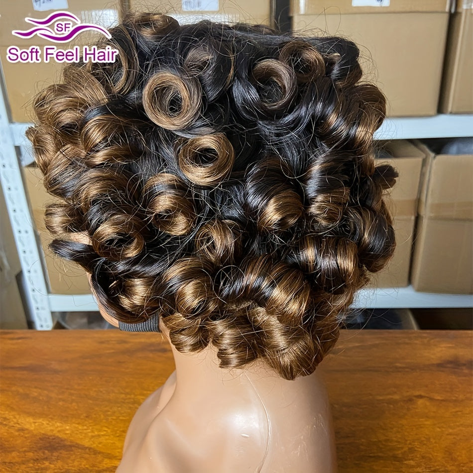 Loose Curly Brazilian Human Hair Wig With Bang For Women Curly Loose Wave Style, 250% Density, Full Machine Made, Non-Lace, Glueless Wigs, Easy To Wear 10inches 25.4cm