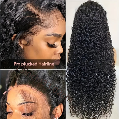 250% 13x4 Water Wave Lace Front Wigs Curly Wave Human Hair Wig Curly Lace Frontal Wig Wet And Wavy Lace Wig Natural Black Long Water Wave Lace Front Human Hair Wigs Plucked With Transparent HD Lace Front Wig #1B Natural Color